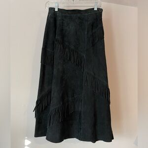 Antonio De Pescara Vintage Black Suede Fringed Skirt Size 8 Made in Italy